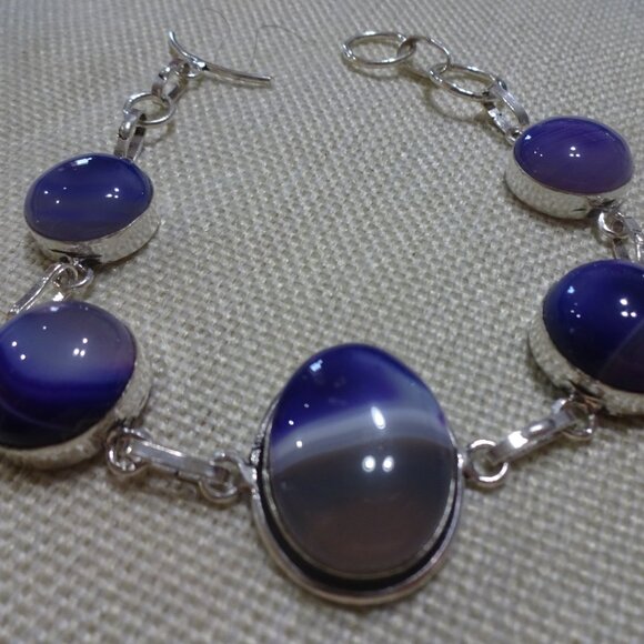Gorgeous PURPLE BOTSWANA AGATE Handmade Sterling 925 Bracelet Size 8" #567C - Picture 2 of 3